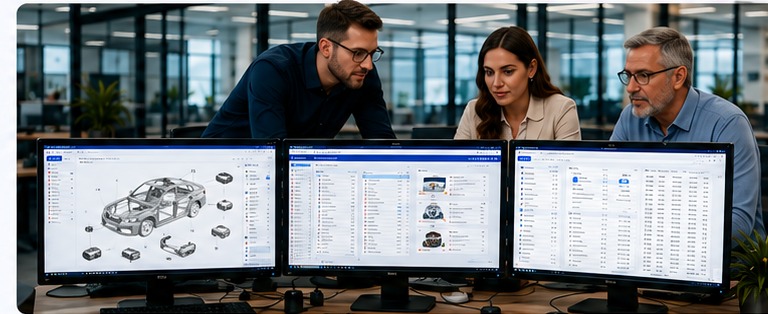 Automotive software team working with VIN data, catalogs and supplier systems